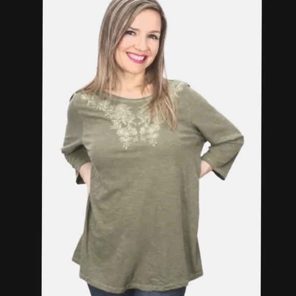 Quacker Factory 3X Green Leaf Beaded Knit Top St. Patrick's Day Shirt - Picture 1 of 6